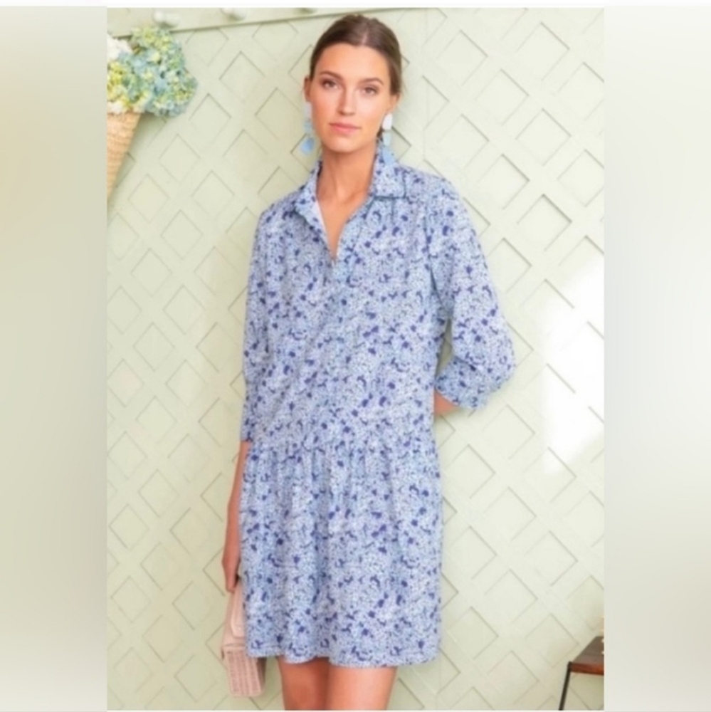 Tuckernuck | Hydrangea Hayes Mini Dress 3/4 Sleeve Size XS Preppy Feminine - Picture 1 of 13